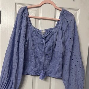 VENUS Blue Smocked Puff Sleeve Crop Blouse   New without tags….  Never worn